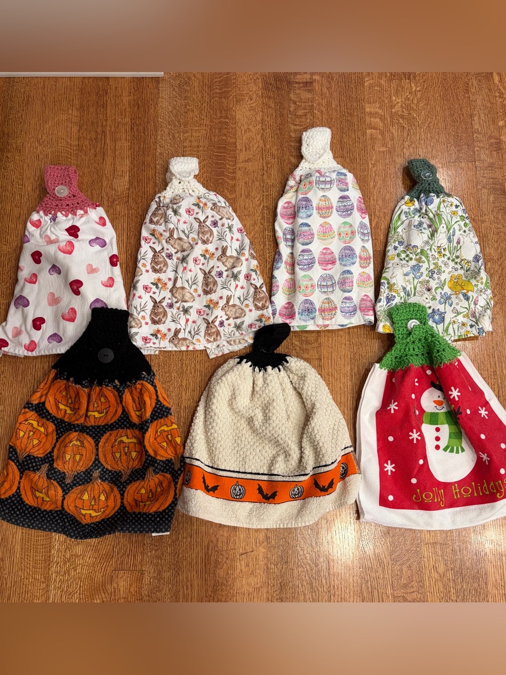 7 Crochet Top Hanging Kitchen Towels Vintage-Style Holidays Easter Halloween